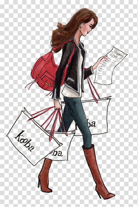 Woman walking with shopping bags illustration, Shopping Fashion Drawing ...